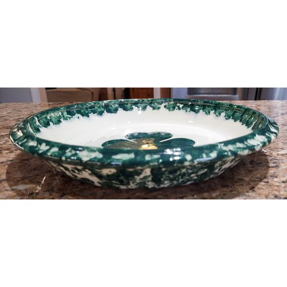 Green Clover Spongeware Pie Plate Pottery - 9" - Picture 11 of 16